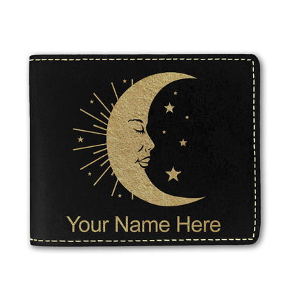 Faux Leather Bi-Fold Wallet, Moon, Personalized Engraving Included