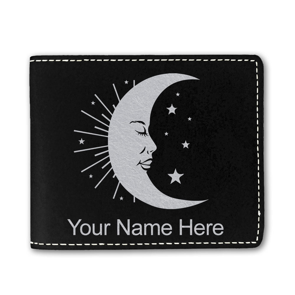 Faux Leather Bi-Fold Wallet, Moon, Personalized Engraving Included