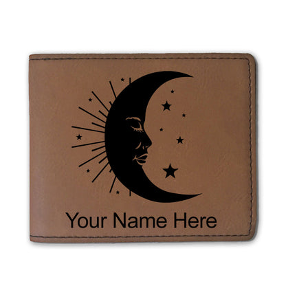 Faux Leather Bi-Fold Wallet, Moon, Personalized Engraving Included