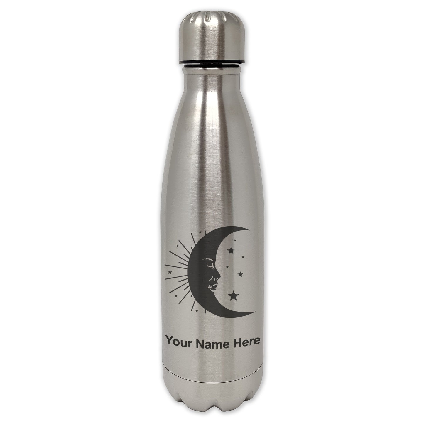 LaserGram Single Wall Water Bottle, Moon, Personalized Engraving Included