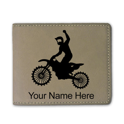 Faux Leather Bi-Fold Wallet, Motocross, Personalized Engraving Included