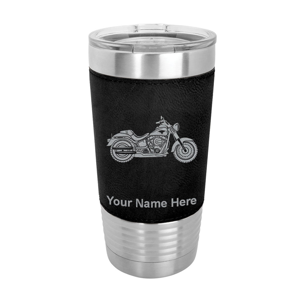 20oz Faux Leather Tumbler Mug, Motorcycle, Personalized Engraving Included - LaserGram Custom Engraved Gifts