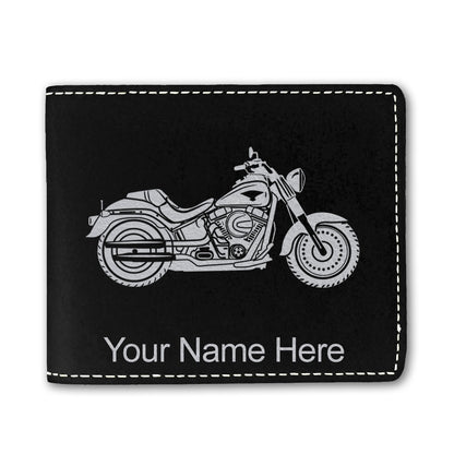 Faux Leather Bi-Fold Wallet, Motorcycle, Personalized Engraving Included