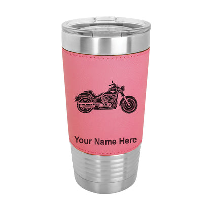 20oz Faux Leather Tumbler Mug, Motorcycle, Personalized Engraving Included - LaserGram Custom Engraved Gifts