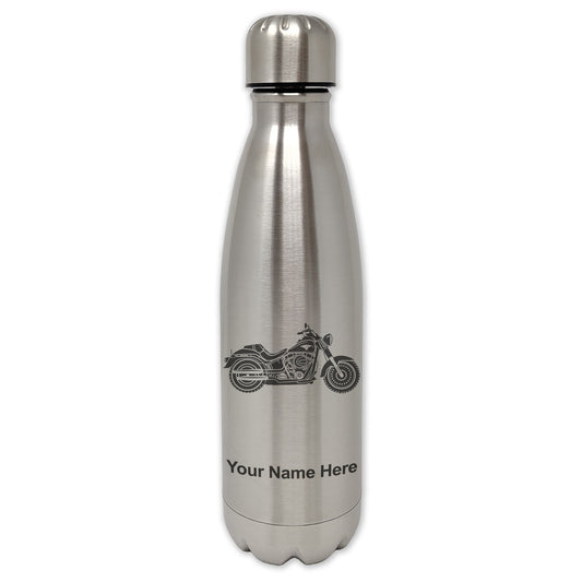 LaserGram Single Wall Water Bottle, Motorcycle, Personalized Engraving Included