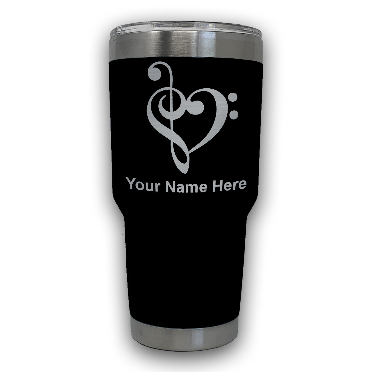 LaserGram 30oz Tumbler Mug, Music Heart, Personalized Engraving Included