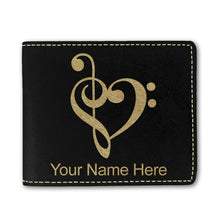 Load image into Gallery viewer, Faux Leather Bi-Fold Wallet, Music Heart, Personalized Engraving Included
