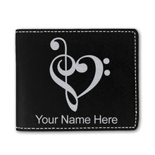 Load image into Gallery viewer, Faux Leather Bi-Fold Wallet, Music Heart, Personalized Engraving Included
