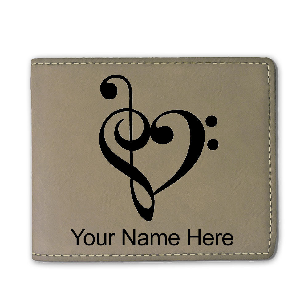 Faux Leather Bi-Fold Wallet, Music Heart, Personalized Engraving Included