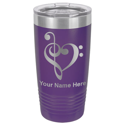 20oz Vacuum Insulated Tumbler Mug, Music Heart, Personalized Engraving Included