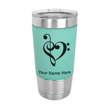 Load image into Gallery viewer, 20oz Faux Leather Tumbler Mug, Music Heart, Personalized Engraving Included - LaserGram Custom Engraved Gifts
