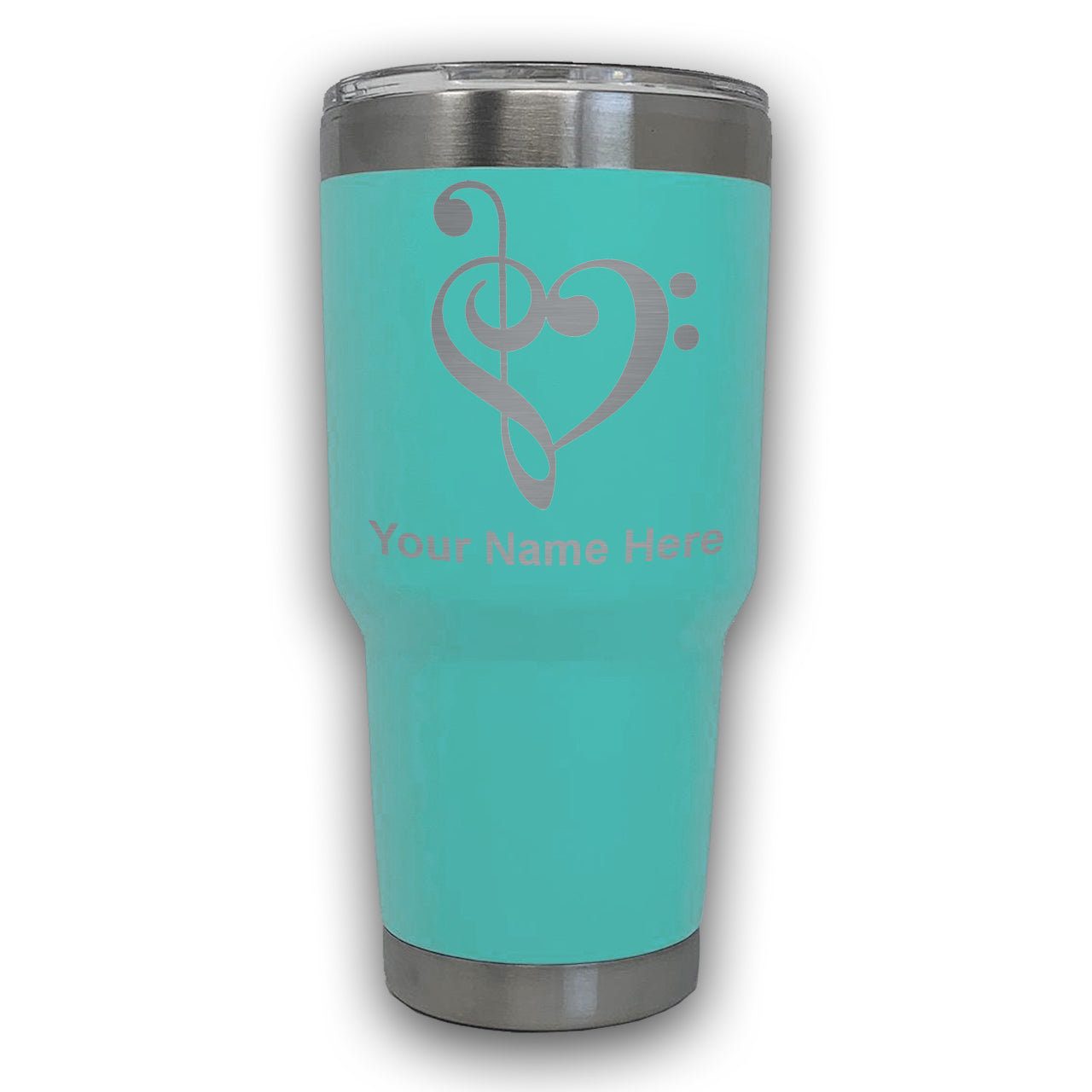 LaserGram 30oz Tumbler Mug, Music Heart, Personalized Engraving Included