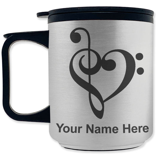 Coffee Travel Mug, Music Heart, Personalized Engraving Included