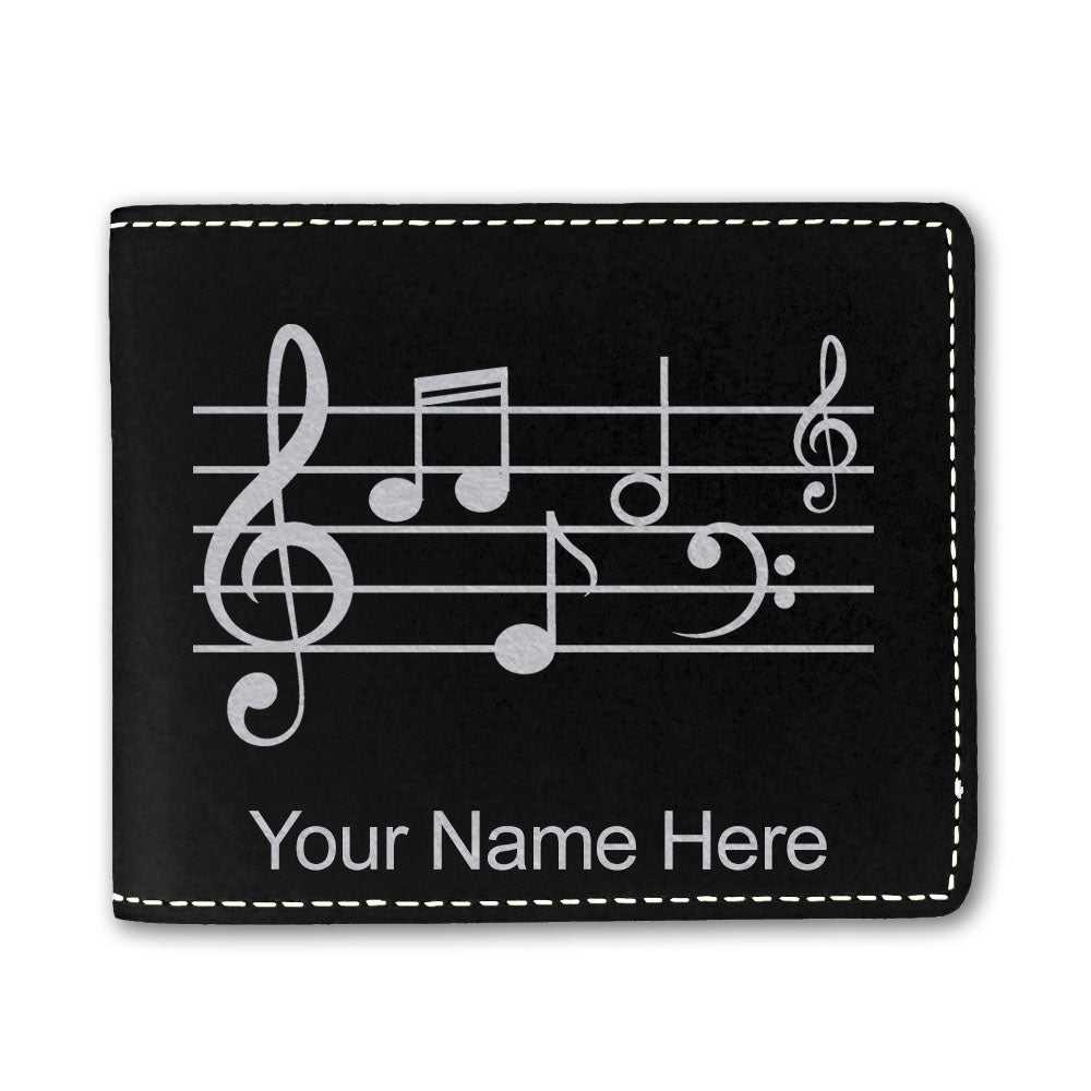 Faux Leather Bi-Fold Wallet, Music Staff, Personalized Engraving Included