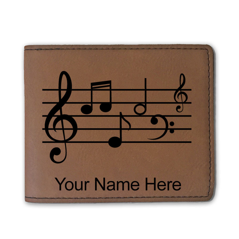 Faux Leather Bi-Fold Wallet, Music Staff, Personalized Engraving Included