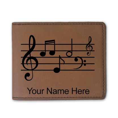 Faux Leather Bi-Fold Wallet, Music Staff, Personalized Engraving Included