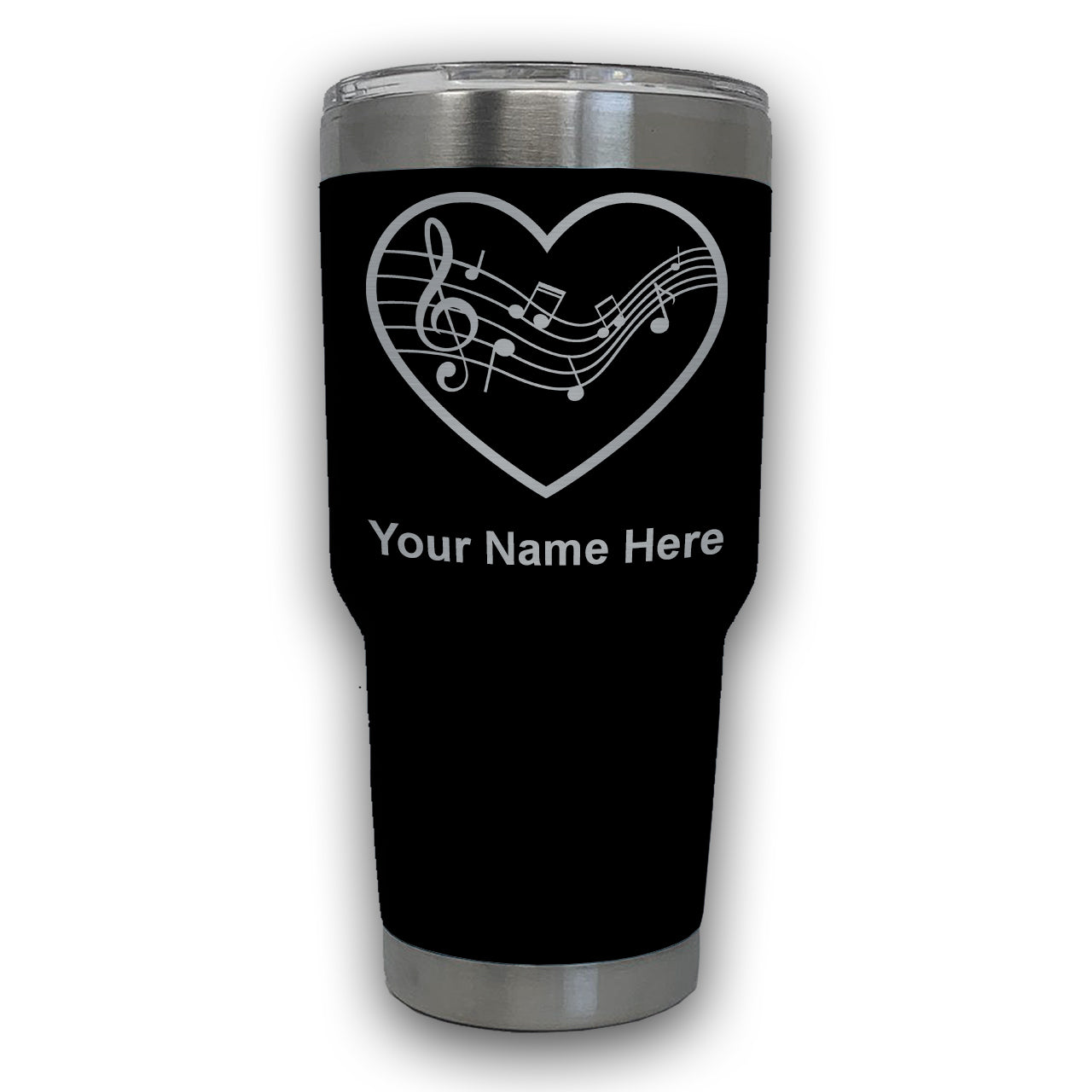 LaserGram 30oz Tumbler Mug, Music Staff Heart, Personalized Engraving Included