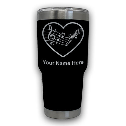 LaserGram 30oz Tumbler Mug, Music Staff Heart, Personalized Engraving Included