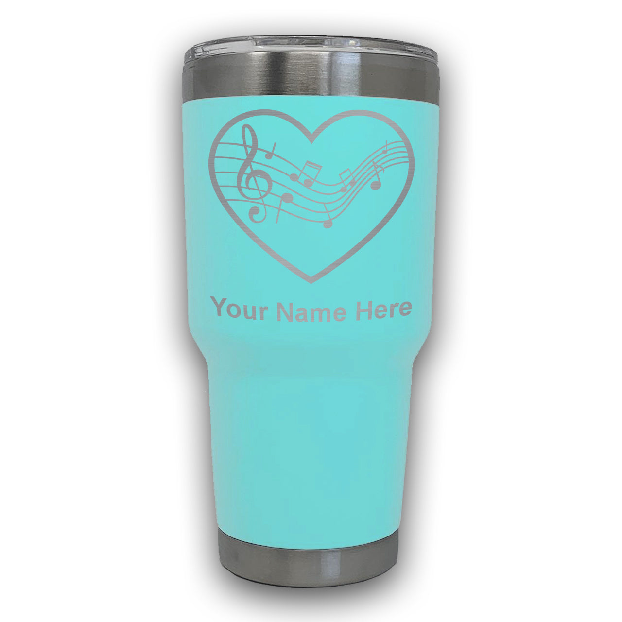 LaserGram 30oz Tumbler Mug, Music Staff Heart, Personalized Engraving Included