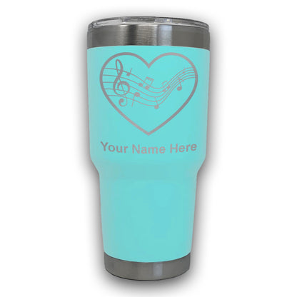 LaserGram 30oz Tumbler Mug, Music Staff Heart, Personalized Engraving Included