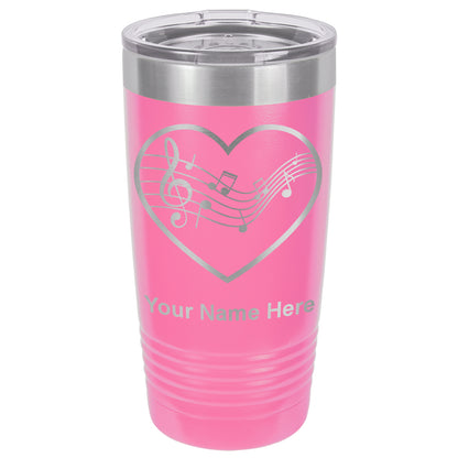 20oz Vacuum Insulated Tumbler Mug, Music Staff Heart, Personalized Engraving Included