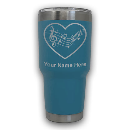 LaserGram 30oz Tumbler Mug, Music Staff Heart, Personalized Engraving Included