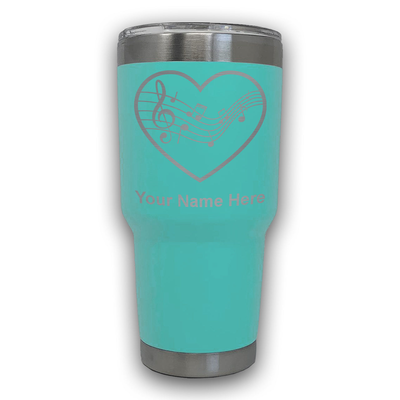 LaserGram 30oz Tumbler Mug, Music Staff Heart, Personalized Engraving Included