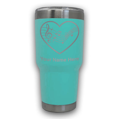 LaserGram 30oz Tumbler Mug, Music Staff Heart, Personalized Engraving Included