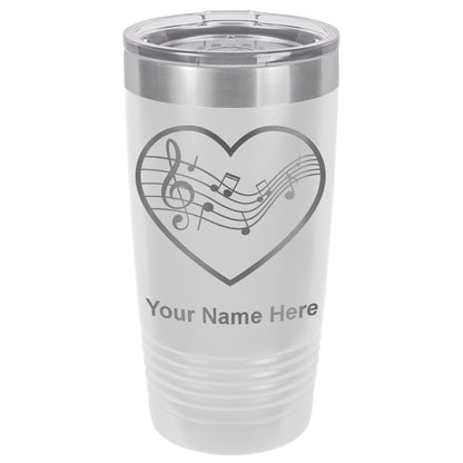 20oz Vacuum Insulated Tumbler Mug, Music Staff Heart, Personalized Engraving Included