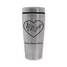 Load image into Gallery viewer, Commuter Travel Mug, Music Staff Heart, Personalized Engraving Included
