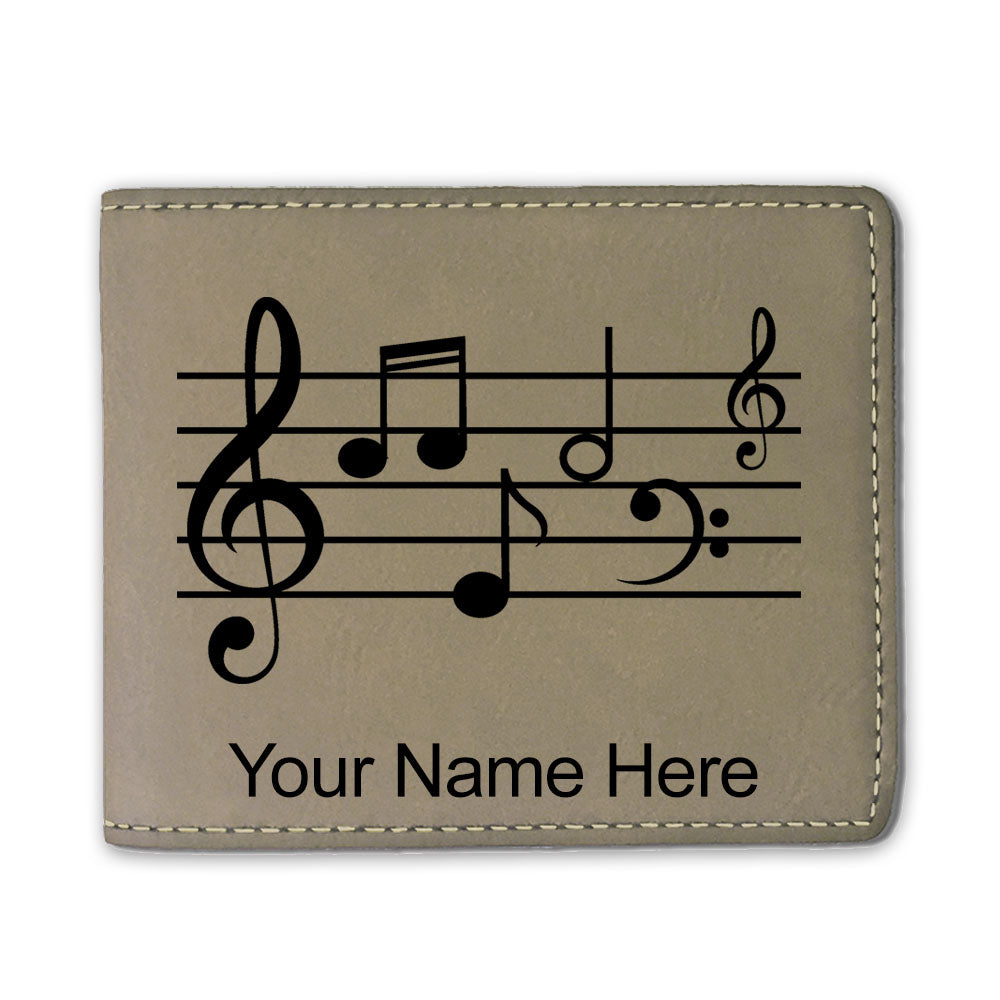 Faux Leather Bi-Fold Wallet, Music Staff, Personalized Engraving Included