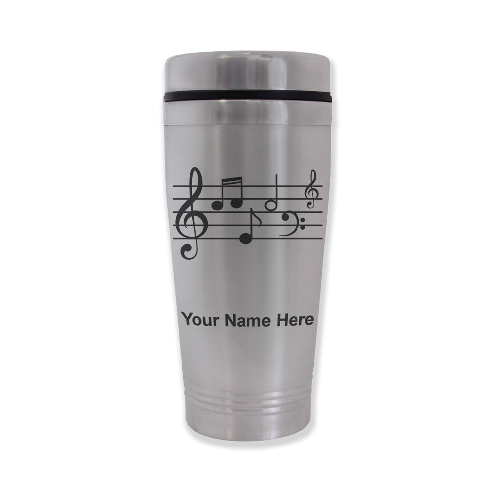 Commuter Travel Mug, Music Staff, Personalized Engraving Included