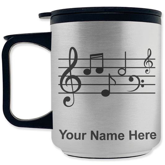 Coffee Travel Mug, Music Staff, Personalized Engraving Included