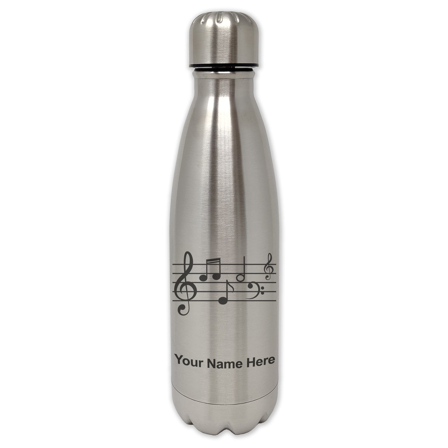 LaserGram Single Wall Water Bottle, Music Staff, Personalized Engraving Included