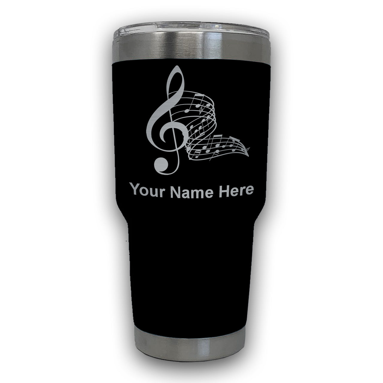 LaserGram 30oz Tumbler Mug, Musical Notes, Personalized Engraving Included