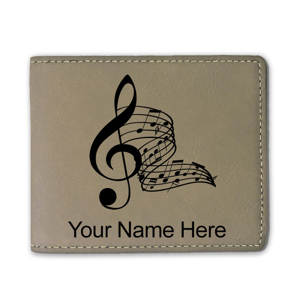 Faux Leather Bi-Fold Wallet, Musical Notes, Personalized Engraving Included