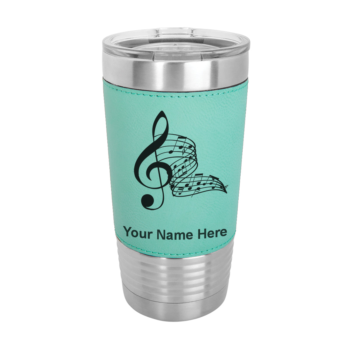 20oz Faux Leather Tumbler Mug, Musical Notes, Personalized Engraving Included - LaserGram Custom Engraved Gifts