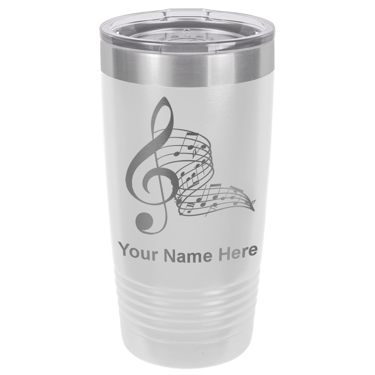 20oz Vacuum Insulated Tumbler Mug, Musical Notes, Personalized Engraving Included