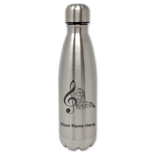 LaserGram Single Wall Water Bottle, Musical Notes, Personalized Engraving Included