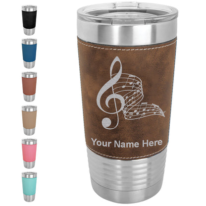 20oz Faux Leather Tumbler Mug, Musical Notes, Personalized Engraving Included - LaserGram Custom Engraved Gifts