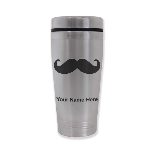 Commuter Travel Mug, Mustache, Personalized Engraving Included