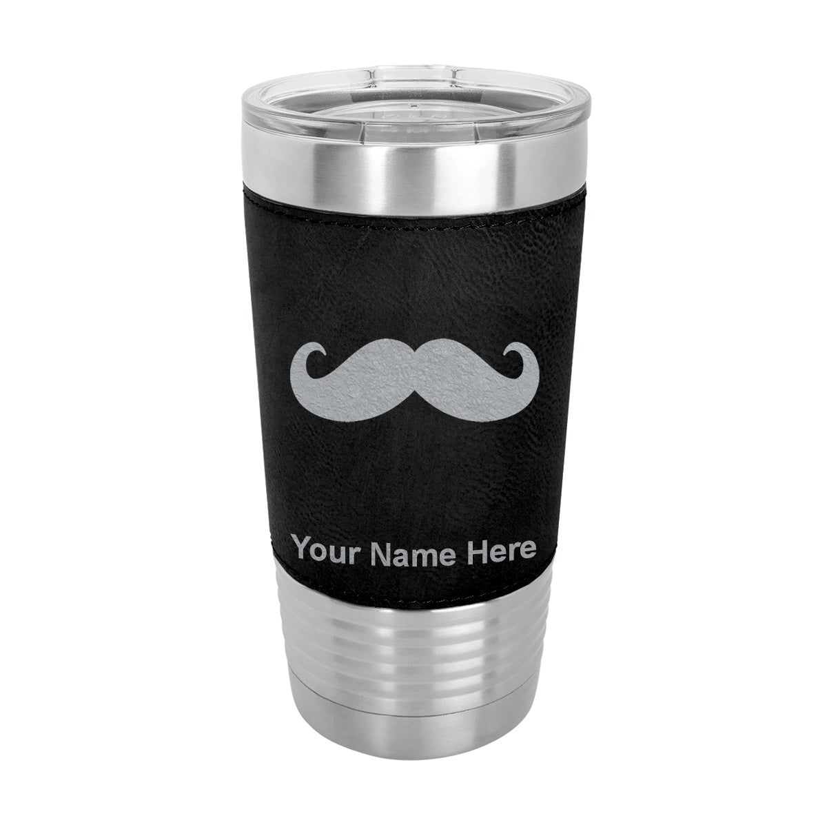 20oz Faux Leather Tumbler Mug, Mustache, Personalized Engraving Included - LaserGram Custom Engraved Gifts