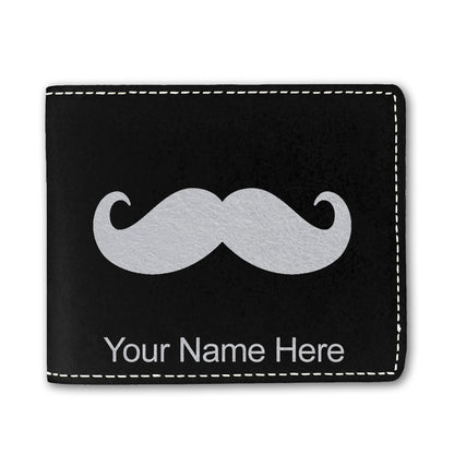 Faux Leather Bi-Fold Wallet, Mustache, Personalized Engraving Included