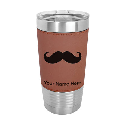 20oz Faux Leather Tumbler Mug, Mustache, Personalized Engraving Included - LaserGram Custom Engraved Gifts