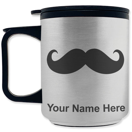 Coffee Travel Mug, Mustache, Personalized Engraving Included