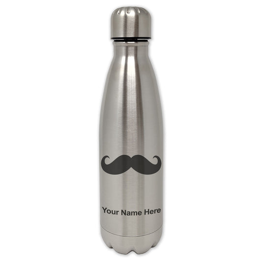 LaserGram Single Wall Water Bottle, Mustache, Personalized Engraving Included