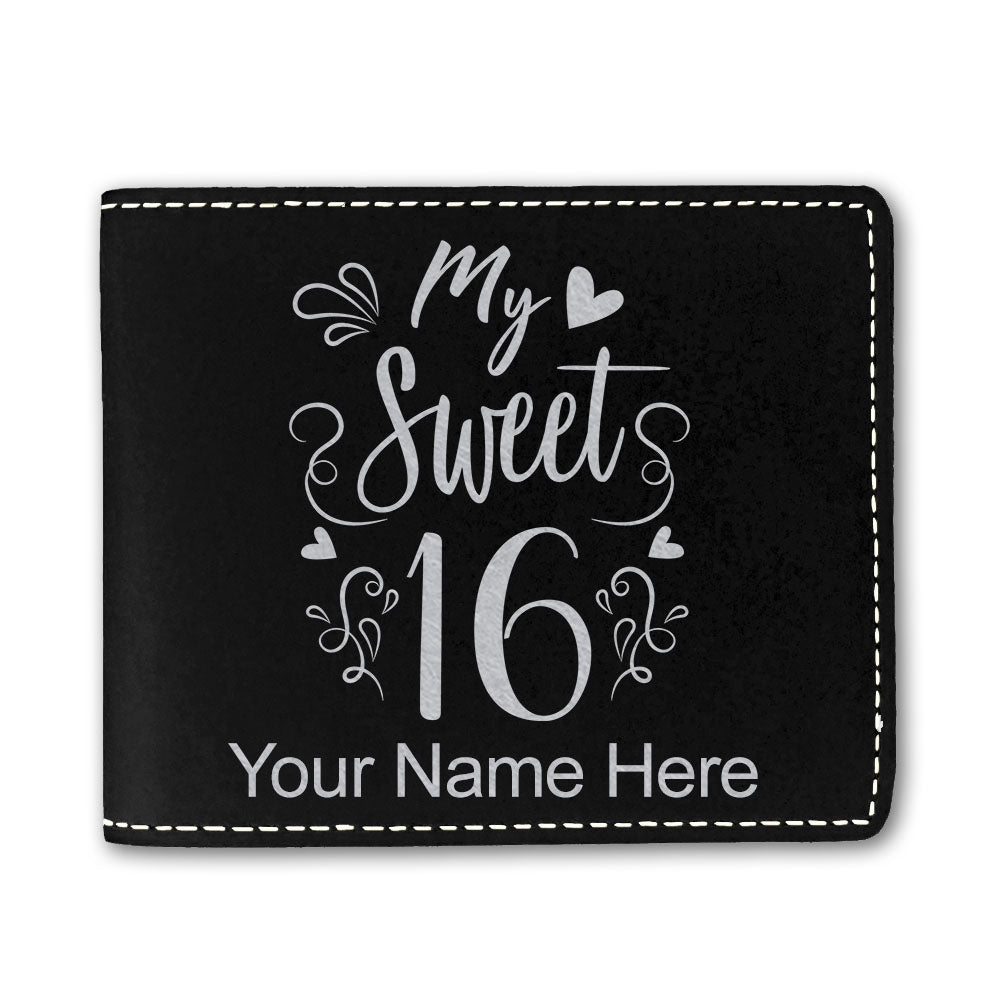 Faux Leather Bi-Fold Wallet, My Sweet 16, Personalized Engraving Included