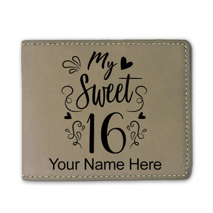Faux Leather Bi-Fold Wallet, My Sweet 16, Personalized Engraving Included