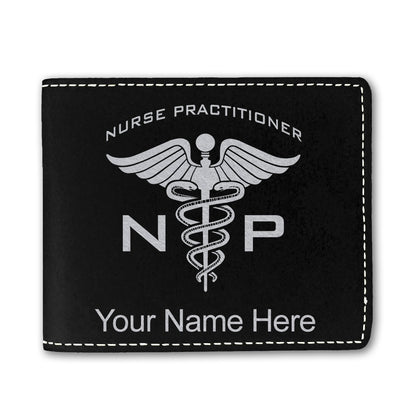 Faux Leather Bi-Fold Wallet, NP Nurse Practitioner, Personalized Engraving Included