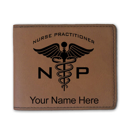 Faux Leather Bi-Fold Wallet, NP Nurse Practitioner, Personalized Engraving Included